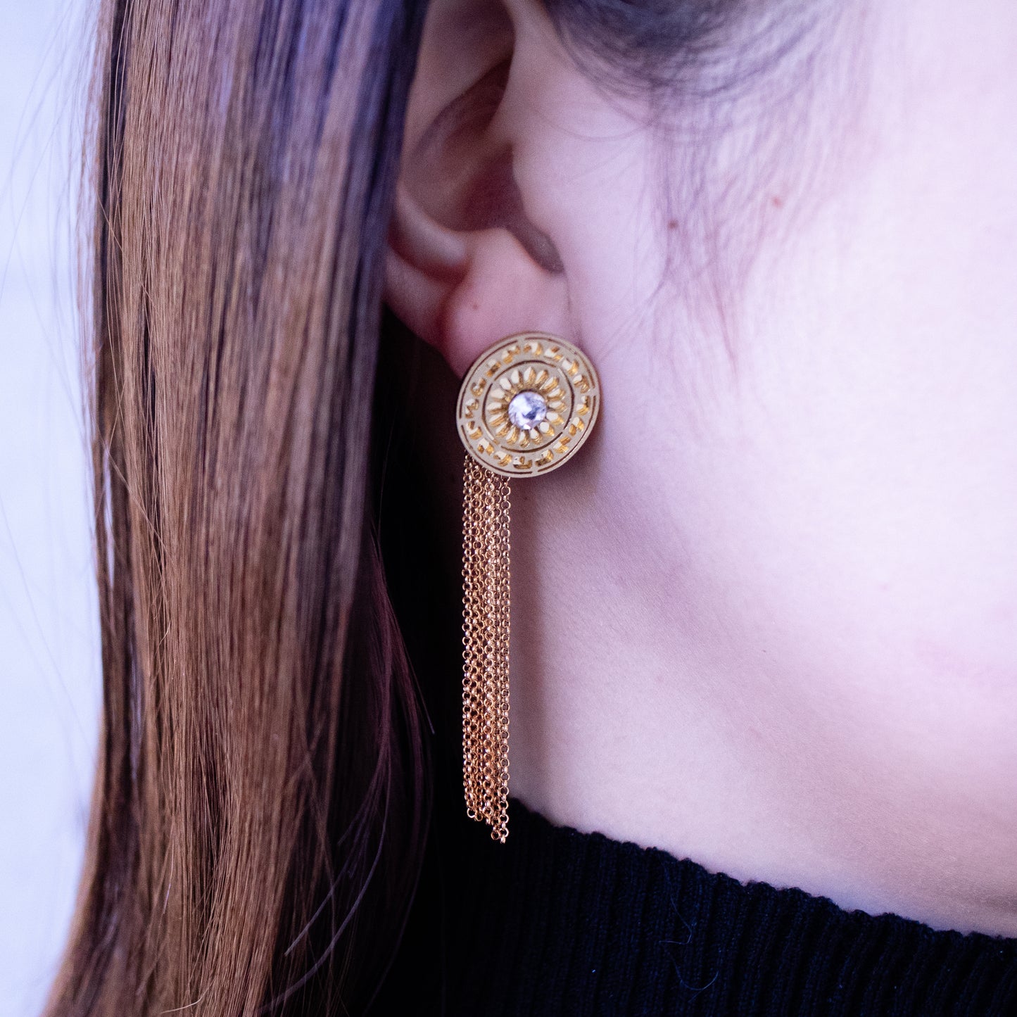 1-dots gold tassel earrings